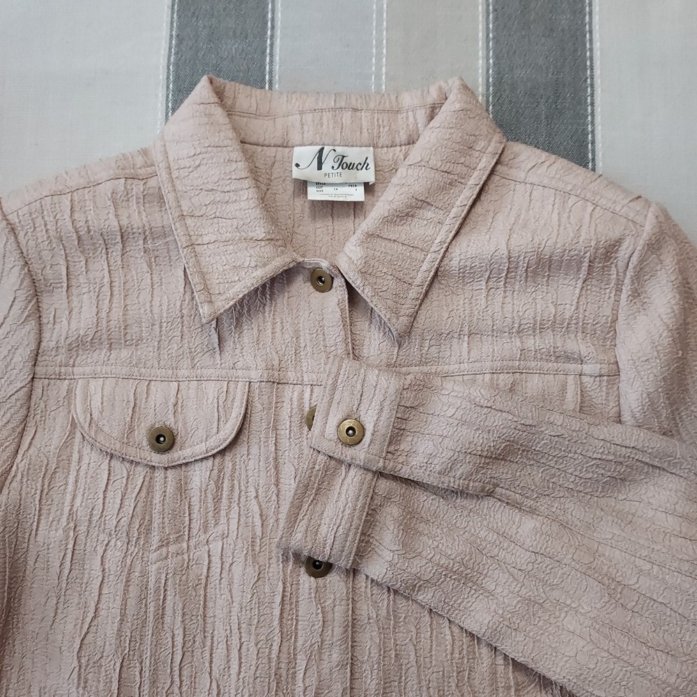 N‎ Touch Crinkle Tan Lightweight Jacket Shacket Petite 14